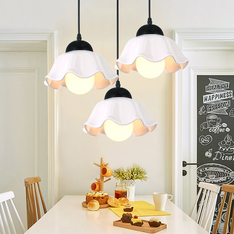 1/3 Light Ceiling Pendant Light Classic Scalloped Black Ceramic Hanging Lamp for Dining Room Clearhalo 'Ceiling Lights' 'Pendant Lights' 'Pendants' Lighting' 560195