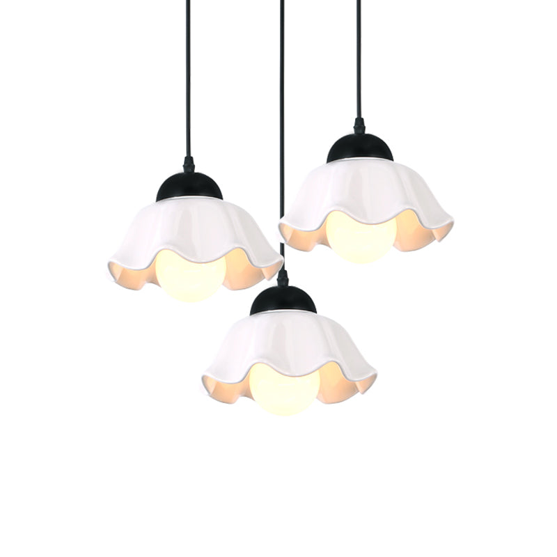 1/3 Light Ceiling Pendant Light Classic Scalloped Black Ceramic Hanging Lamp for Dining Room Clearhalo 'Ceiling Lights' 'Pendant Lights' 'Pendants' Lighting' 560196