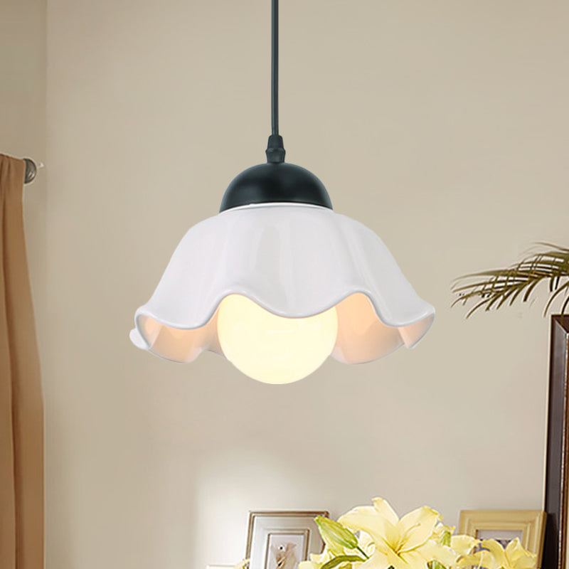 1/3 Light Ceiling Pendant Light Classic Scalloped Black Ceramic Hanging Lamp for Dining Room Clearhalo 'Ceiling Lights' 'Pendant Lights' 'Pendants' Lighting' 560198