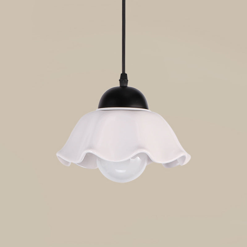 1/3 Light Ceiling Pendant Light Classic Scalloped Black Ceramic Hanging Lamp for Dining Room Clearhalo 'Ceiling Lights' 'Pendant Lights' 'Pendants' Lighting' 560200