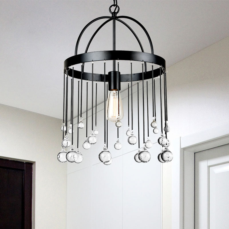 1 Light Hanging Light Kit Traditional Round Metal Pendant in Black with Clear Crystal Drops Clearhalo 'Ceiling Lights' 'Pendant Lights' 'Pendants' Lighting' 560203