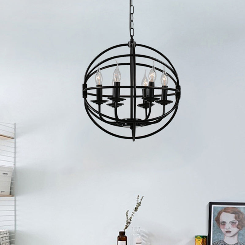 6 Lights Candle Chandelier Classic Black Metal Pendant Light Fixture for Dining Room with Globe Shaped Clearhalo 'Ceiling Lights' 'Chandeliers' Lighting' options 560263