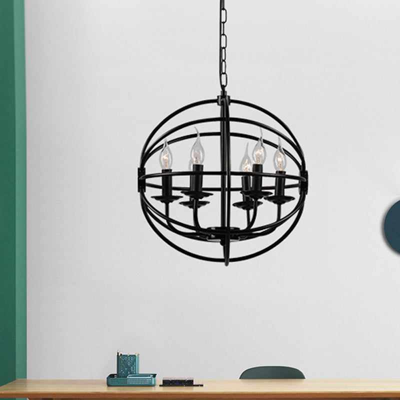 6 Lights Candle Chandelier Classic Black Metal Pendant Light Fixture for Dining Room with Globe Shaped Clearhalo 'Ceiling Lights' 'Chandeliers' Lighting' options 560265