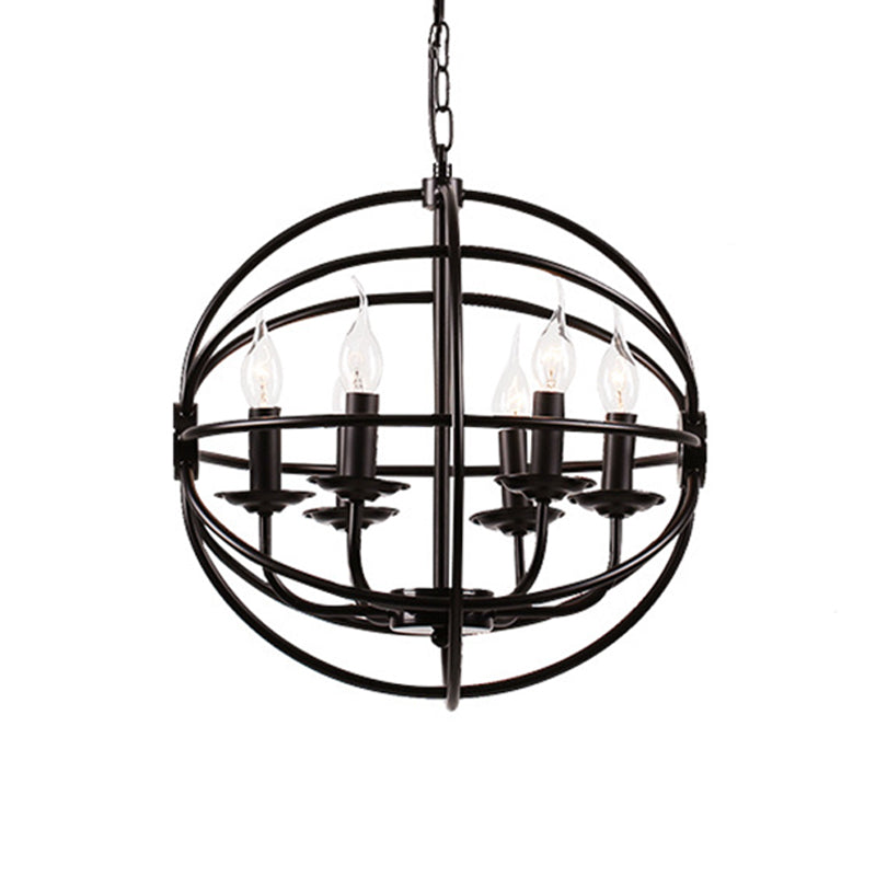 6 Lights Candle Chandelier Classic Black Metal Pendant Light Fixture for Dining Room with Globe Shaped Clearhalo 'Ceiling Lights' 'Chandeliers' Lighting' options 560266