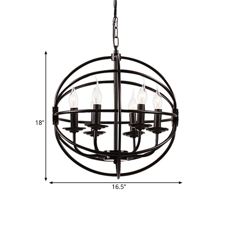 6 Lights Candle Chandelier Classic Black Metal Pendant Light Fixture for Dining Room with Globe Shaped Clearhalo 'Ceiling Lights' 'Chandeliers' Lighting' options 560267