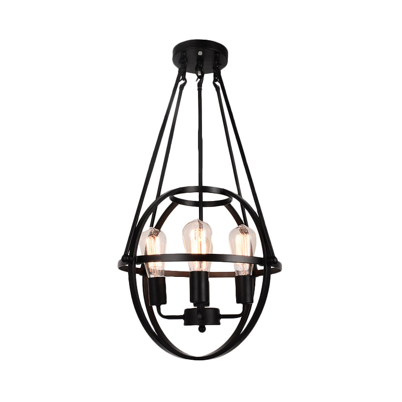 Spherical Metal Chandelier Light Traditional 3 Lights Dining Room Pendant Lighting in Black Clearhalo 'Ceiling Lights' 'Chandeliers' Lighting' options 560291