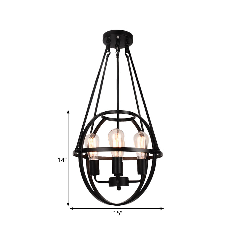 Spherical Metal Chandelier Light Traditional 3 Lights Dining Room Pendant Lighting in Black Clearhalo 'Ceiling Lights' 'Chandeliers' Lighting' options 560292