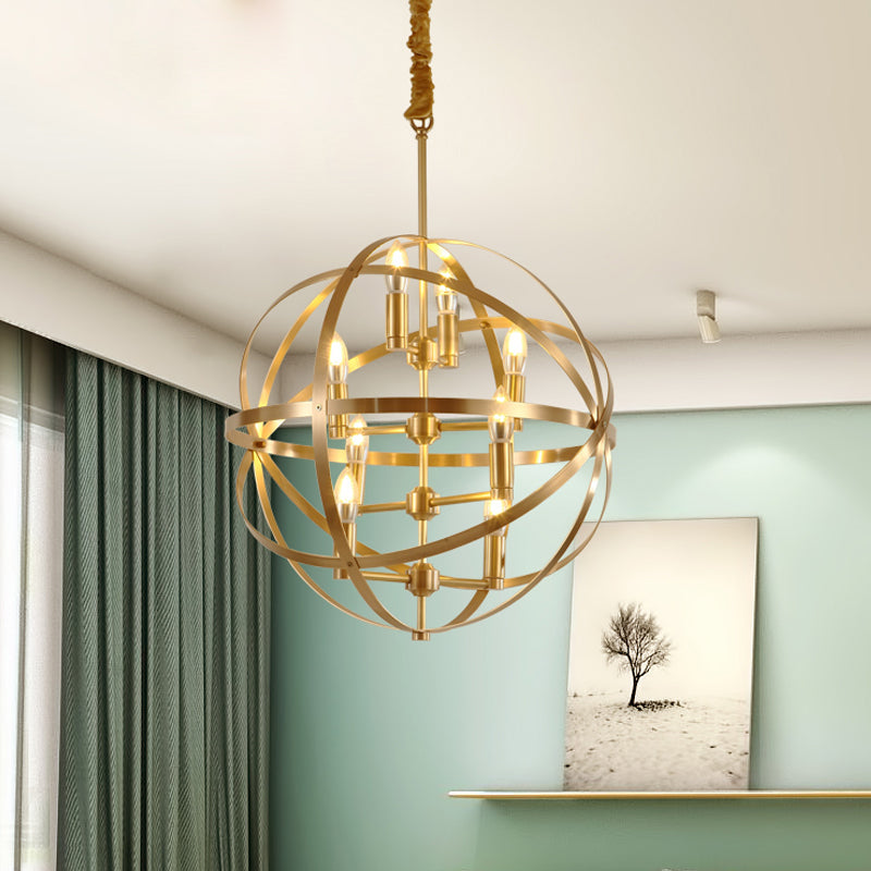 Candle Metal Chandelier Lighting Classic 4/6/8 Lights Dining Room Pendant Lighting in Gold with Globe Cage Clearhalo 'Ceiling Lights' 'Chandeliers' Lighting' options 560293