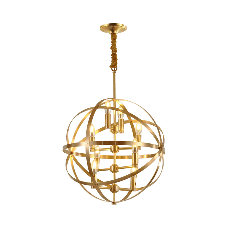 Candle Metal Chandelier Lighting Classic 4/6/8 Lights Dining Room Pendant Lighting in Gold with Globe Cage Clearhalo 'Ceiling Lights' 'Chandeliers' Lighting' options 560296