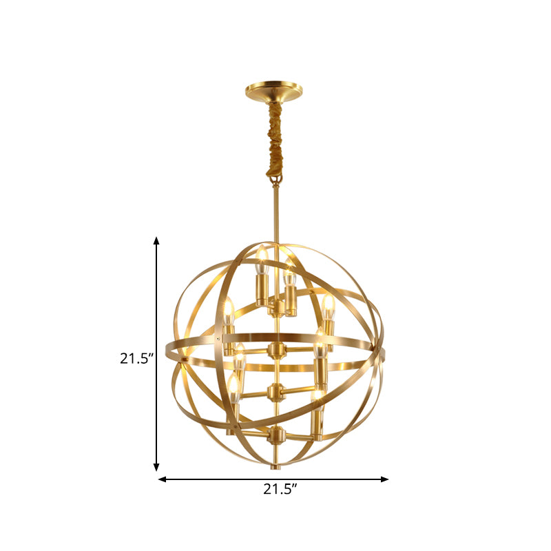 Candle Metal Chandelier Lighting Classic 4/6/8 Lights Dining Room Pendant Lighting in Gold with Globe Cage Clearhalo 'Ceiling Lights' 'Chandeliers' Lighting' options 560297