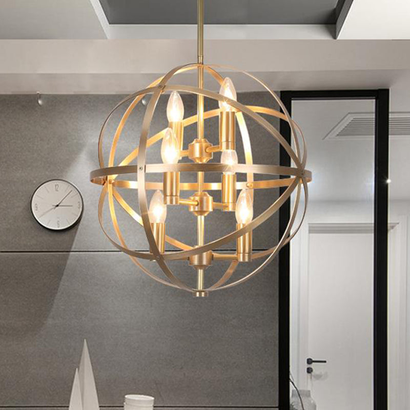 Candle Metal Chandelier Lighting Classic 4/6/8 Lights Dining Room Pendant Lighting in Gold with Globe Cage 6 Gold Clearhalo 'Ceiling Lights' 'Chandeliers' Lighting' options 560298_b7171bab-bacc-4220-97a6-471af68452b0
