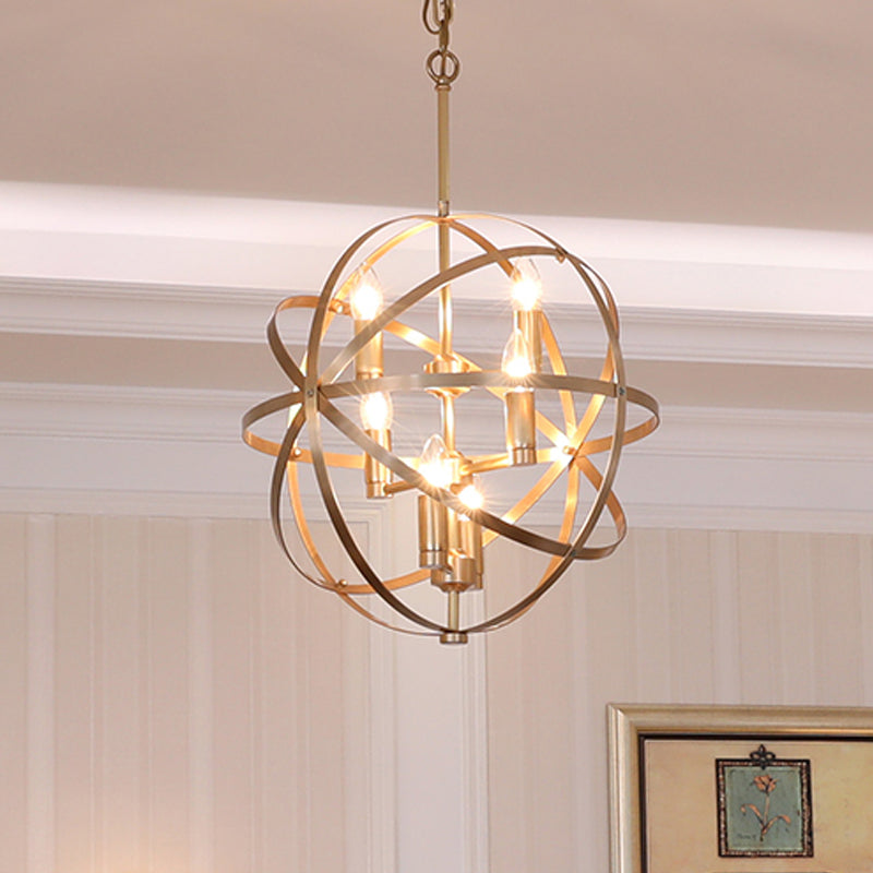Candle Metal Chandelier Lighting Classic 4/6/8 Lights Dining Room Pendant Lighting in Gold with Globe Cage Clearhalo 'Ceiling Lights' 'Chandeliers' Lighting' options 560299
