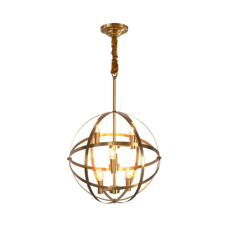Candle Metal Chandelier Lighting Classic 4/6/8 Lights Dining Room Pendant Lighting in Gold with Globe Cage Clearhalo 'Ceiling Lights' 'Chandeliers' Lighting' options 560300