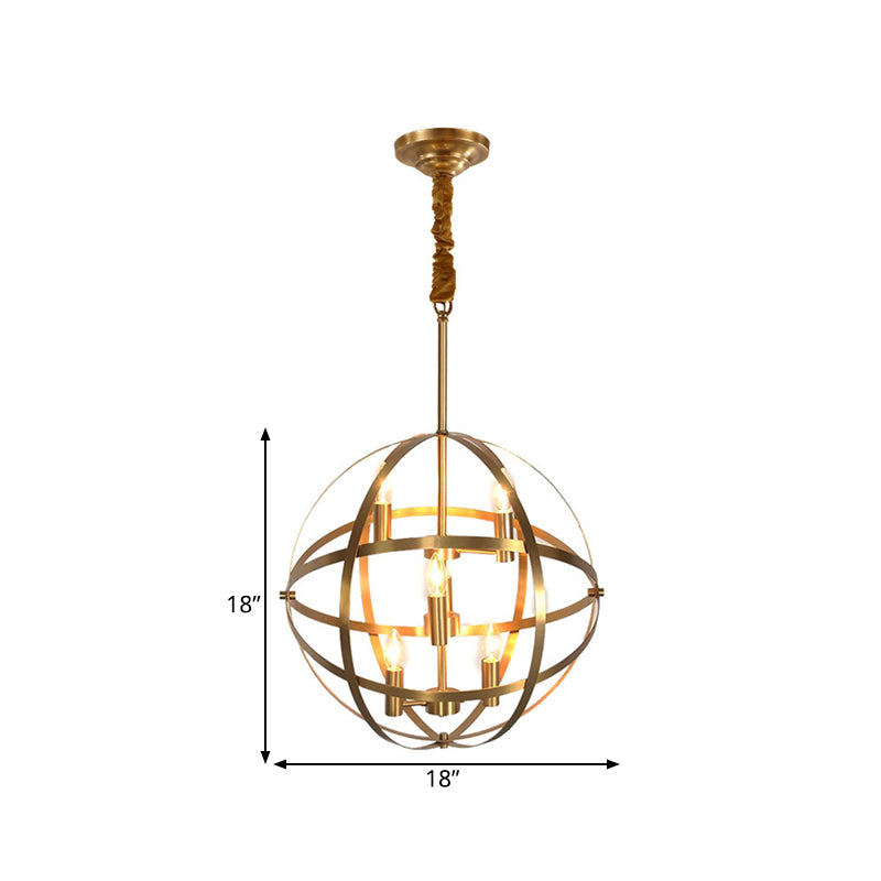 Candle Metal Chandelier Lighting Classic 4/6/8 Lights Dining Room Pendant Lighting in Gold with Globe Cage Clearhalo 'Ceiling Lights' 'Chandeliers' Lighting' options 560301