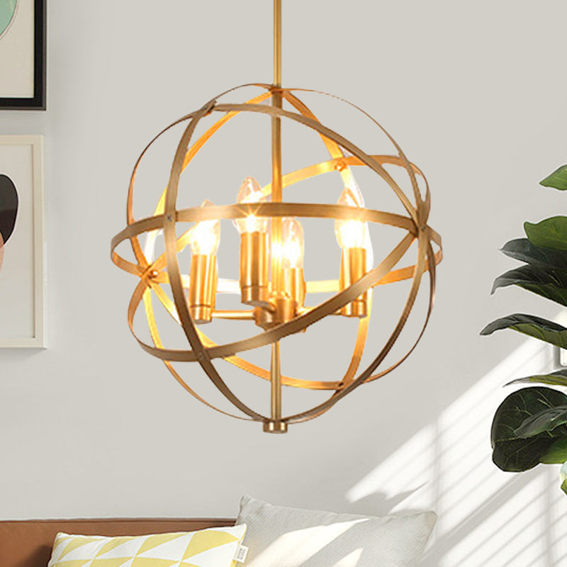 Candle Metal Chandelier Lighting Classic 4/6/8 Lights Dining Room Pendant Lighting in Gold with Globe Cage Clearhalo 'Ceiling Lights' 'Chandeliers' Lighting' options 560302