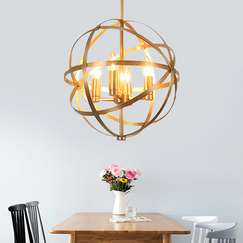 Candle Metal Chandelier Lighting Classic 4/6/8 Lights Dining Room Pendant Lighting in Gold with Globe Cage Clearhalo 'Ceiling Lights' 'Chandeliers' Lighting' options 560303