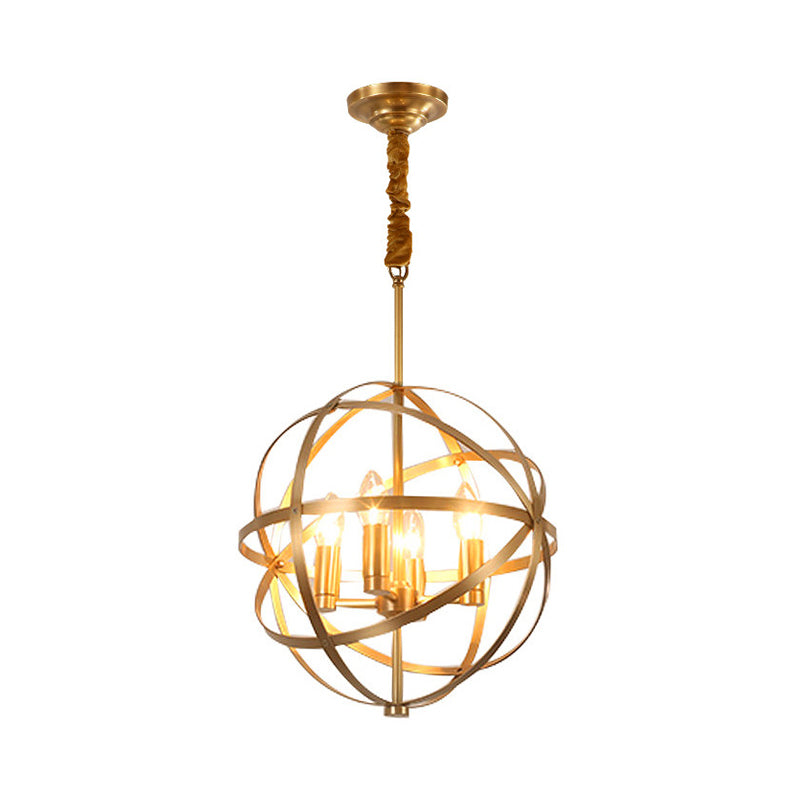 Candle Metal Chandelier Lighting Classic 4/6/8 Lights Dining Room Pendant Lighting in Gold with Globe Cage Clearhalo 'Ceiling Lights' 'Chandeliers' Lighting' options 560304