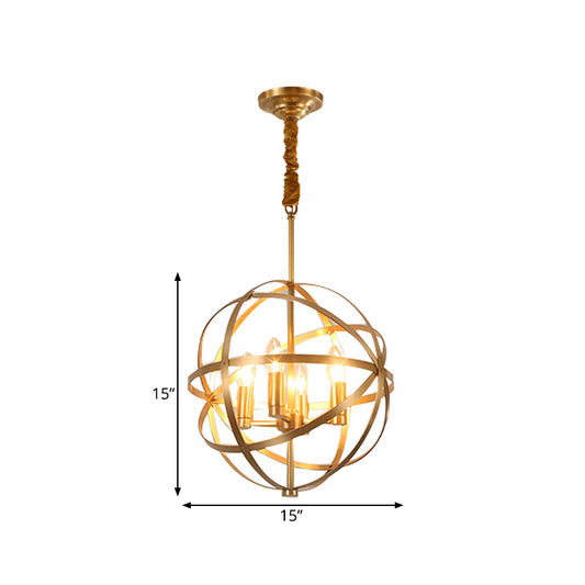 Candle Metal Chandelier Lighting Classic 4/6/8 Lights Dining Room Pendant Lighting in Gold with Globe Cage Clearhalo 'Ceiling Lights' 'Chandeliers' Lighting' options 560305