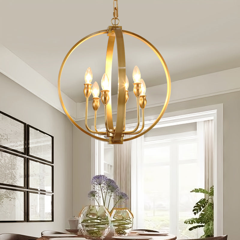 Gold 4/6 Lights Chandelier Light Fixture Traditional Metal Candelabra Pendant Lamp with Round Ring 6 Gold Clearhalo 'Ceiling Lights' 'Chandeliers' Lighting' options 560321_1e1842c5-59ed-4ce1-9714-5eebcd8bc02d