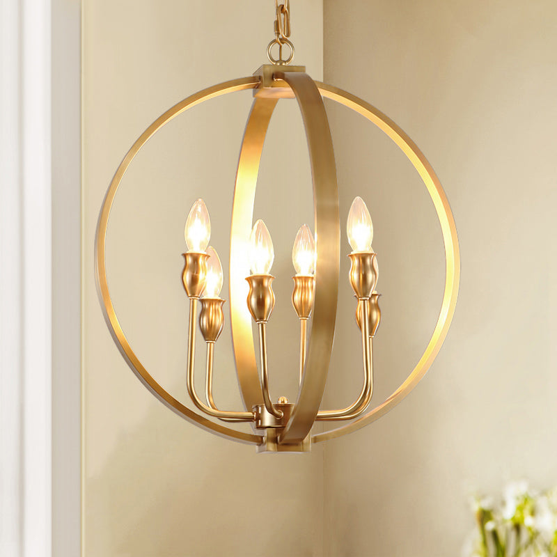 Gold 4/6 Lights Chandelier Light Fixture Traditional Metal Candelabra Pendant Lamp with Round Ring Clearhalo 'Ceiling Lights' 'Chandeliers' Lighting' options 560322
