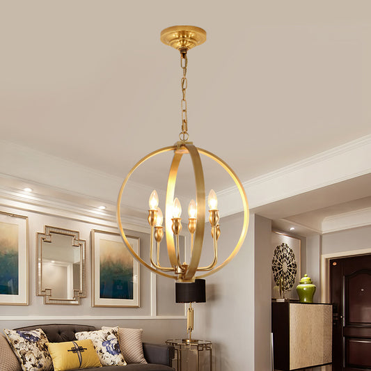 Gold 4/6 Lights Chandelier Light Fixture Traditional Metal Candelabra Pendant Lamp with Round Ring Clearhalo 'Ceiling Lights' 'Chandeliers' Lighting' options 560323