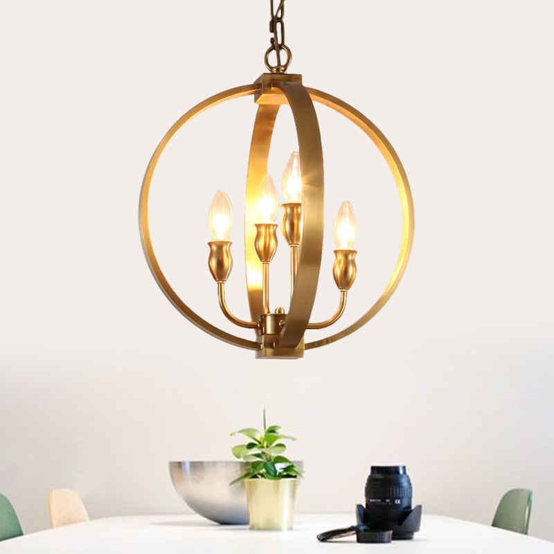 Gold 4/6 Lights Chandelier Light Fixture Traditional Metal Candelabra Pendant Lamp with Round Ring 4 Gold Clearhalo 'Ceiling Lights' 'Chandeliers' Lighting' options 560326_9d1ece7a-746e-4c97-a068-a6dd305ae09b