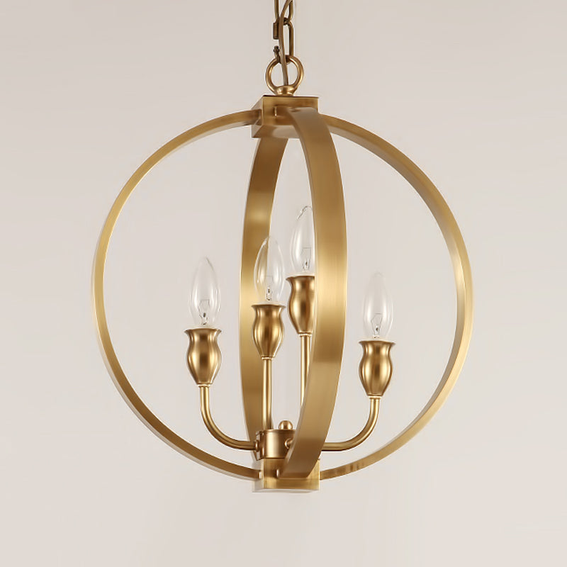 Gold 4/6 Lights Chandelier Light Fixture Traditional Metal Candelabra Pendant Lamp with Round Ring Clearhalo 'Ceiling Lights' 'Chandeliers' Lighting' options 560329