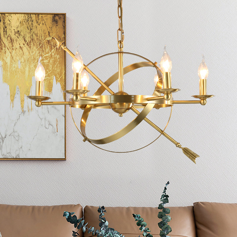 Gold 6 Lights Pendant Chandelier Classic Metal Candle-Style Hanging Light for Living Room Gold Clearhalo 'Ceiling Lights' 'Chandeliers' Lighting' options 560331_8474fbe5-d819-4d9f-bea9-e8c0ce241d0e