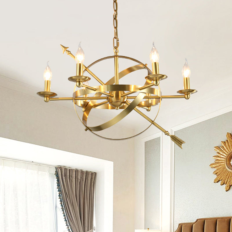 Gold 6 Lights Pendant Chandelier Classic Metal Candle-Style Hanging Light for Living Room Clearhalo 'Ceiling Lights' 'Chandeliers' Lighting' options 560333
