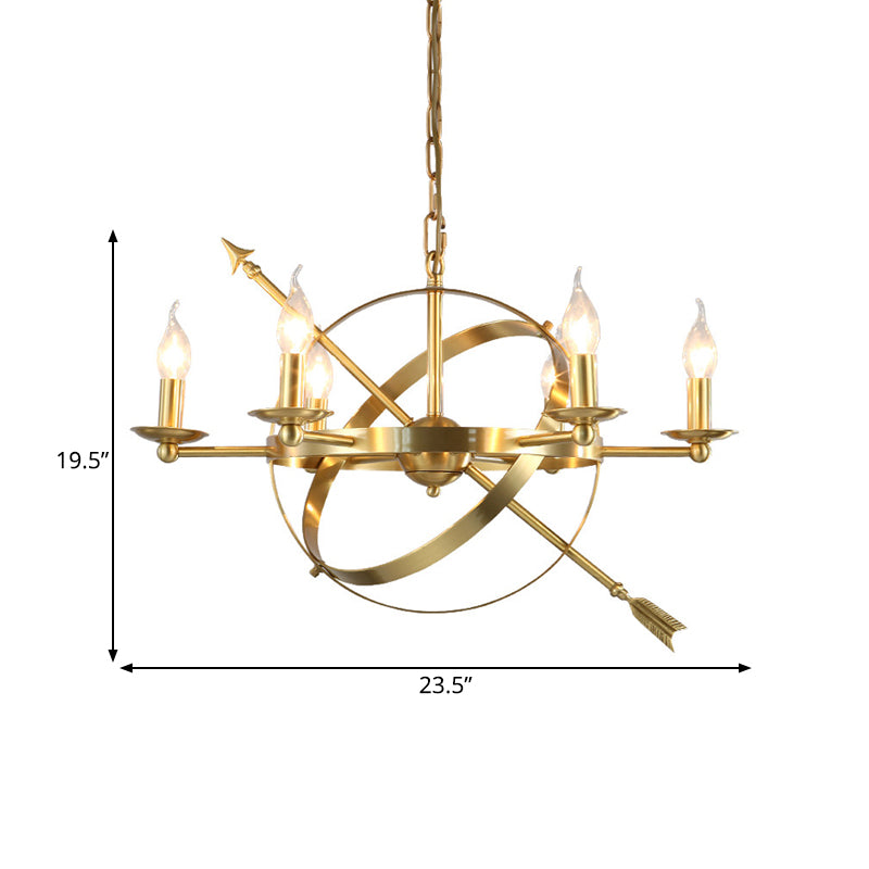 Gold 6 Lights Pendant Chandelier Classic Metal Candle-Style Hanging Light for Living Room Clearhalo 'Ceiling Lights' 'Chandeliers' Lighting' options 560335