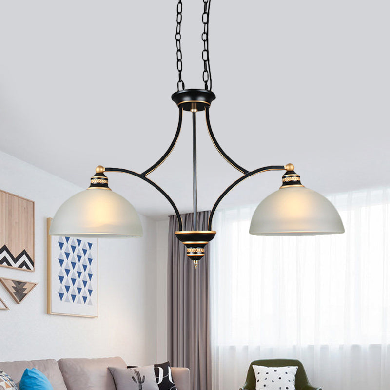 2-Bulb White Glass Island Lighting Fixture Traditional Black Dome Dining Room Hanging Light Kit Black Clearhalo 'Ceiling Lights' 'Glass shade' 'Glass' 'Island Lights' Lighting' 560346