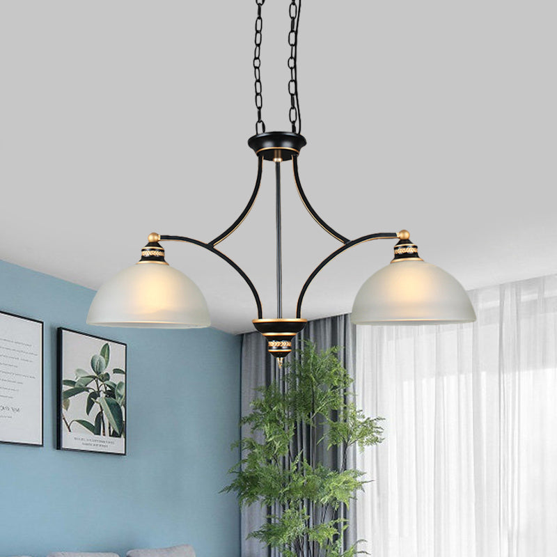 2-Bulb White Glass Island Lighting Fixture Traditional Black Dome Dining Room Hanging Light Kit Clearhalo 'Ceiling Lights' 'Glass shade' 'Glass' 'Island Lights' Lighting' 560348