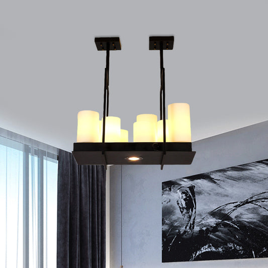 8/12/16 Lights Island Pendant Light Traditional Barrel Frosted Glass Hanging Lamp in Black for Dining Room 8 Black Clearhalo 'Ceiling Lights' 'Close To Ceiling Lights' 'Glass shade' 'Glass' 'Island Lights' Lighting' 560351