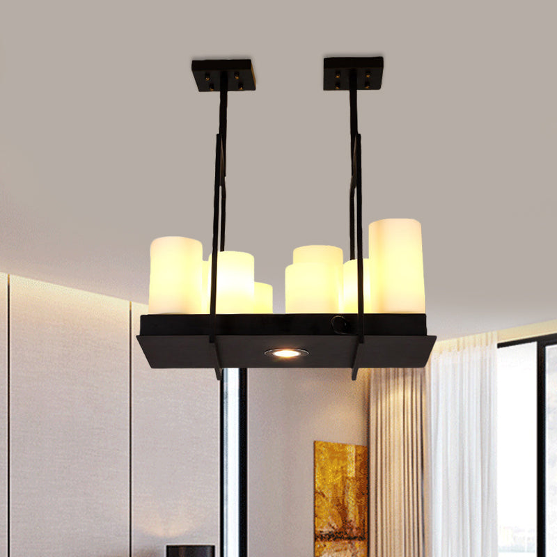 8/12/16 Lights Island Pendant Light Traditional Barrel Frosted Glass Hanging Lamp in Black for Dining Room Clearhalo 'Ceiling Lights' 'Close To Ceiling Lights' 'Glass shade' 'Glass' 'Island Lights' Lighting' 560352