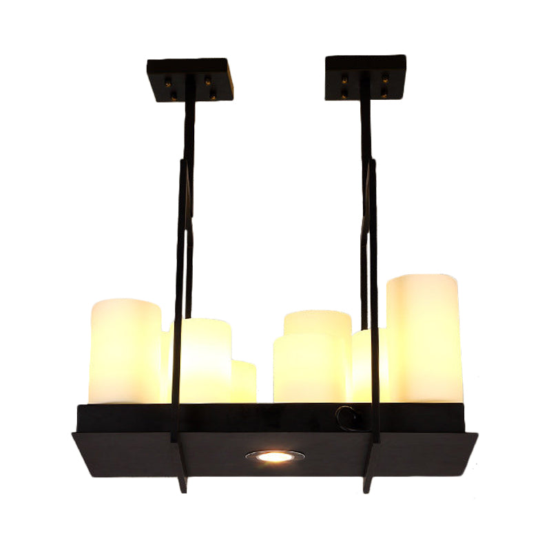 8/12/16 Lights Island Pendant Light Traditional Barrel Frosted Glass Hanging Lamp in Black for Dining Room Clearhalo 'Ceiling Lights' 'Close To Ceiling Lights' 'Glass shade' 'Glass' 'Island Lights' Lighting' 560353