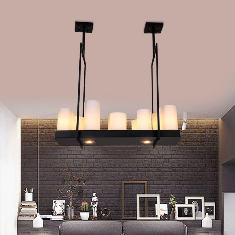 8/12/16 Lights Island Pendant Light Traditional Barrel Frosted Glass Hanging Lamp in Black for Dining Room Clearhalo 'Ceiling Lights' 'Close To Ceiling Lights' 'Glass shade' 'Glass' 'Island Lights' Lighting' 560357