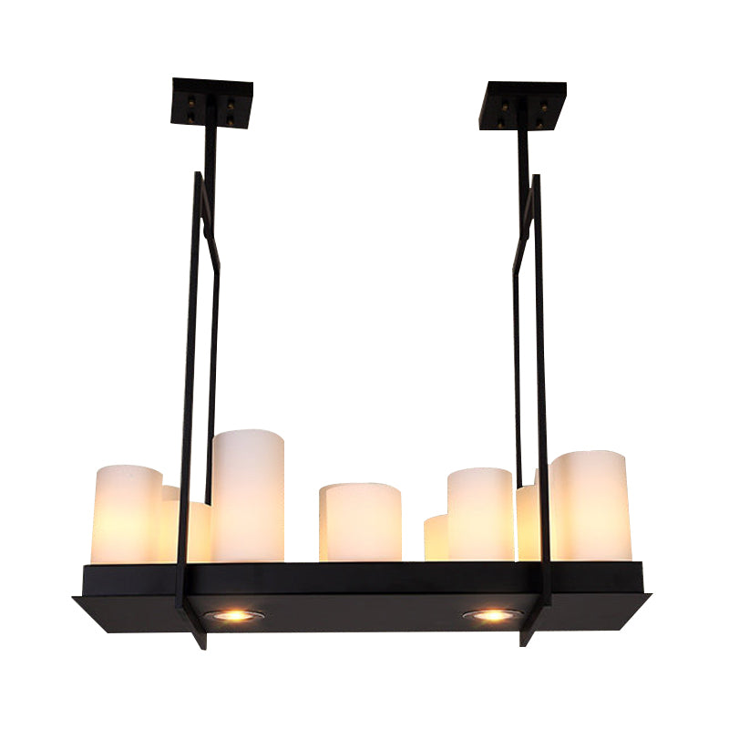 8/12/16 Lights Island Pendant Light Traditional Barrel Frosted Glass Hanging Lamp in Black for Dining Room Clearhalo 'Ceiling Lights' 'Close To Ceiling Lights' 'Glass shade' 'Glass' 'Island Lights' Lighting' 560358