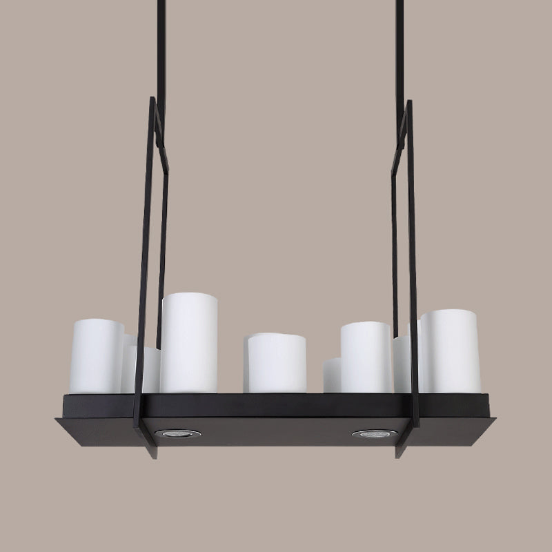 8/12/16 Lights Island Pendant Light Traditional Barrel Frosted Glass Hanging Lamp in Black for Dining Room Clearhalo 'Ceiling Lights' 'Close To Ceiling Lights' 'Glass shade' 'Glass' 'Island Lights' Lighting' 560359