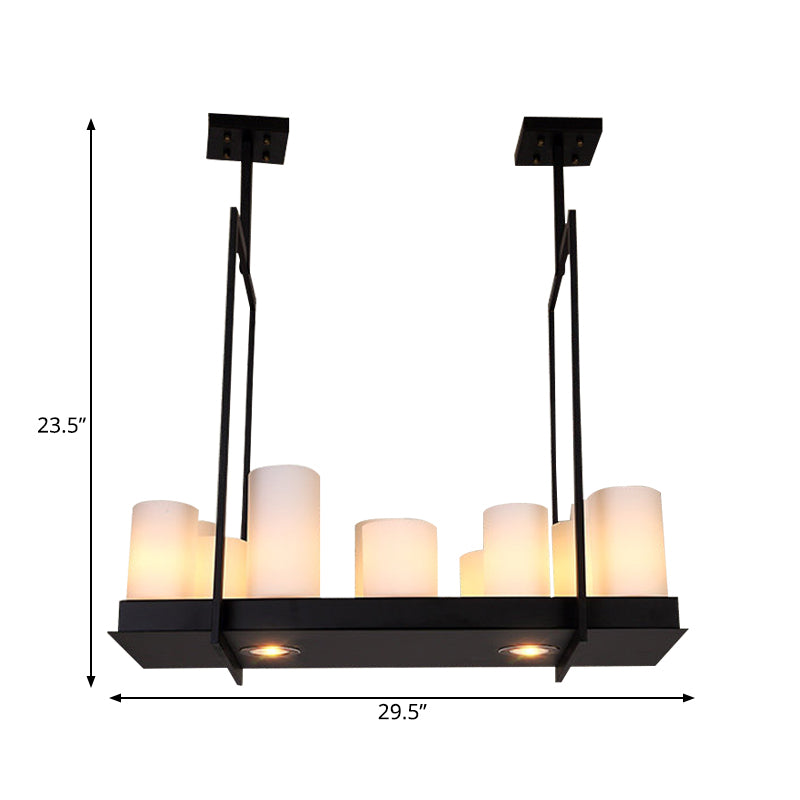 8/12/16 Lights Island Pendant Light Traditional Barrel Frosted Glass Hanging Lamp in Black for Dining Room Clearhalo 'Ceiling Lights' 'Close To Ceiling Lights' 'Glass shade' 'Glass' 'Island Lights' Lighting' 560360