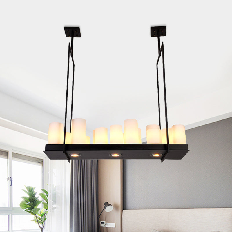 8/12/16 Lights Island Pendant Light Traditional Barrel Frosted Glass Hanging Lamp in Black for Dining Room Clearhalo 'Ceiling Lights' 'Close To Ceiling Lights' 'Glass shade' 'Glass' 'Island Lights' Lighting' 560362