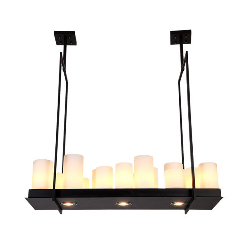 8/12/16 Lights Island Pendant Light Traditional Barrel Frosted Glass Hanging Lamp in Black for Dining Room Clearhalo 'Ceiling Lights' 'Close To Ceiling Lights' 'Glass shade' 'Glass' 'Island Lights' Lighting' 560363