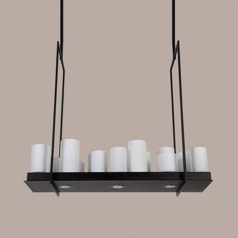 8/12/16 Lights Island Pendant Light Traditional Barrel Frosted Glass Hanging Lamp in Black for Dining Room Clearhalo 'Ceiling Lights' 'Close To Ceiling Lights' 'Glass shade' 'Glass' 'Island Lights' Lighting' 560364