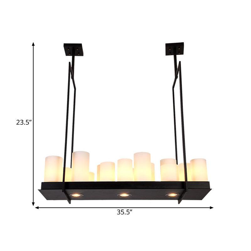 8/12/16 Lights Island Pendant Light Traditional Barrel Frosted Glass Hanging Lamp in Black for Dining Room Clearhalo 'Ceiling Lights' 'Close To Ceiling Lights' 'Glass shade' 'Glass' 'Island Lights' Lighting' 560365