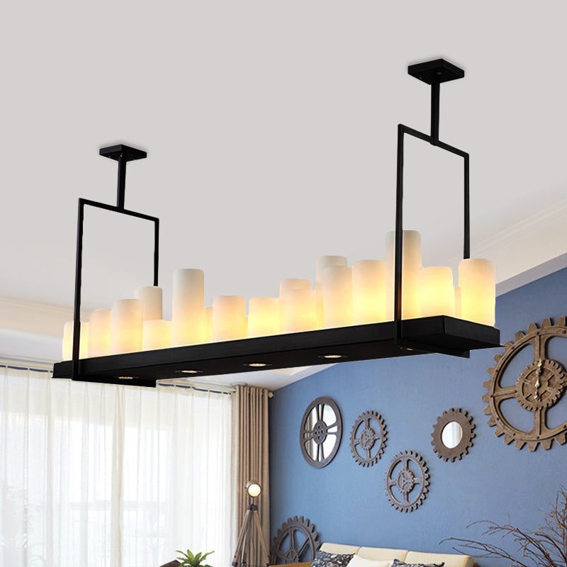 8/12/16 Lights Island Pendant Light Traditional Barrel Frosted Glass Hanging Lamp in Black for Dining Room 21 Black Clearhalo 'Ceiling Lights' 'Close To Ceiling Lights' 'Glass shade' 'Glass' 'Island Lights' Lighting' 560366