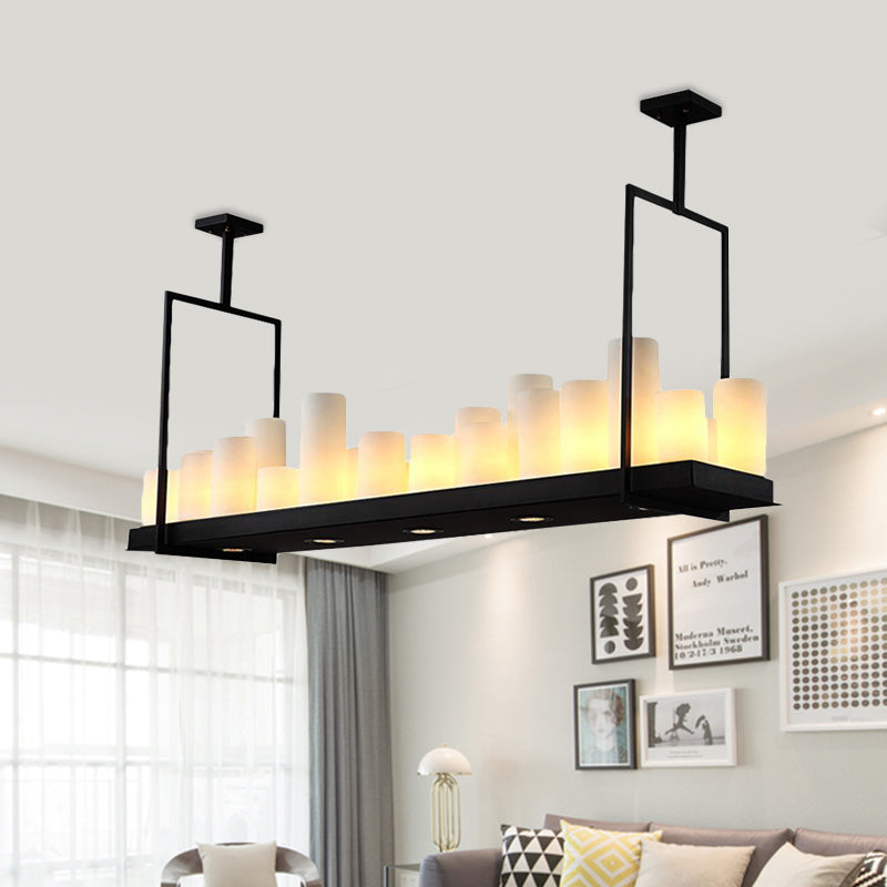 8/12/16 Lights Island Pendant Light Traditional Barrel Frosted Glass Hanging Lamp in Black for Dining Room Clearhalo 'Ceiling Lights' 'Close To Ceiling Lights' 'Glass shade' 'Glass' 'Island Lights' Lighting' 560367