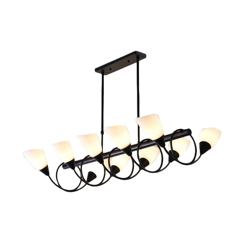 Linear Dining Room Pendant Light Fixture Traditional Milky Glass 6/8/10 Lights Black Hanging Lamp Kit, Up/Down Clearhalo 'Ceiling Lights' 'Glass shade' 'Glass' 'Island Lights' Lighting' 560374