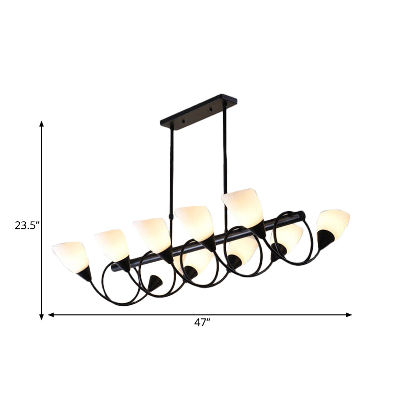 Linear Dining Room Pendant Light Fixture Traditional Milky Glass 6/8/10 Lights Black Hanging Lamp Kit, Up/Down Clearhalo 'Ceiling Lights' 'Glass shade' 'Glass' 'Island Lights' Lighting' 560375