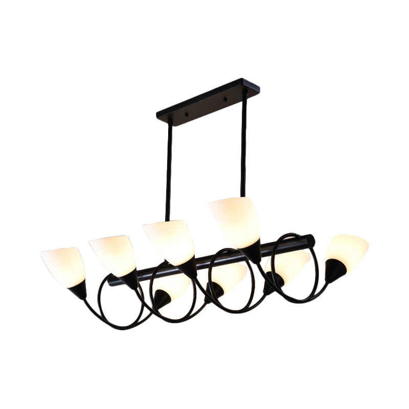 Linear Dining Room Pendant Light Fixture Traditional Milky Glass 6/8/10 Lights Black Hanging Lamp Kit, Up/Down Clearhalo 'Ceiling Lights' 'Glass shade' 'Glass' 'Island Lights' Lighting' 560384