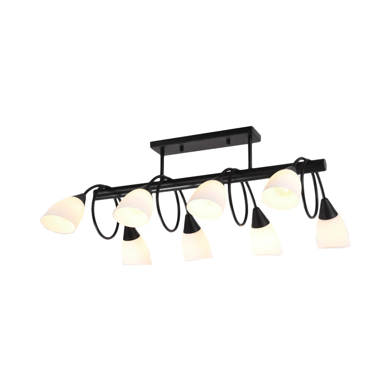 Linear Dining Room Pendant Light Fixture Traditional Milky Glass 6/8/10 Lights Black Hanging Lamp Kit, Up/Down Clearhalo 'Ceiling Lights' 'Glass shade' 'Glass' 'Island Lights' Lighting' 560389