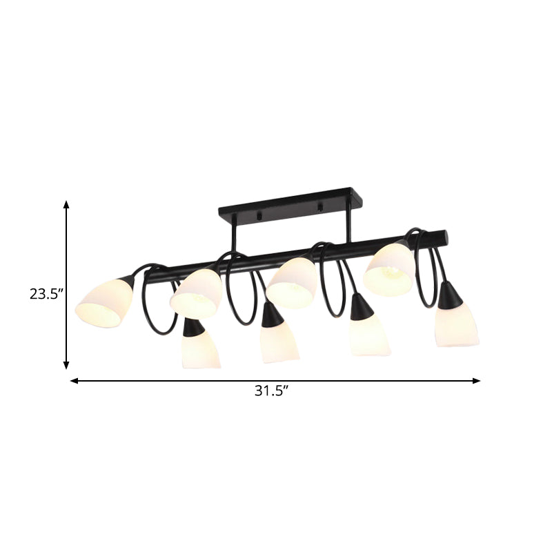 Linear Dining Room Pendant Light Fixture Traditional Milky Glass 6/8/10 Lights Black Hanging Lamp Kit, Up/Down Clearhalo 'Ceiling Lights' 'Glass shade' 'Glass' 'Island Lights' Lighting' 560390